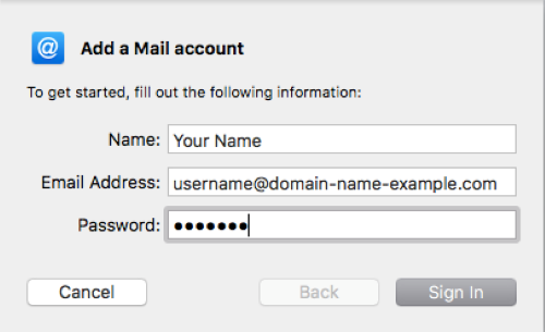 Add a Mail Account Box